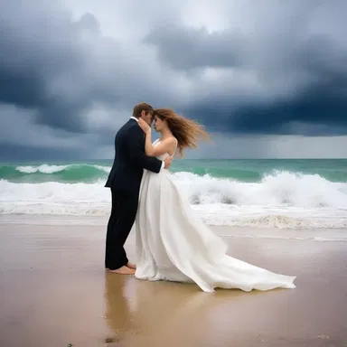As they stood on the beach, the wind began to squall, adding an enchanting touch to their romantic encounter.
