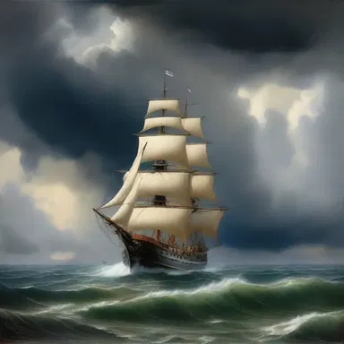 In the artist's masterpiece, a lone ship battled the raging ocean as dark clouds gathered above, ready to squall at any moment.