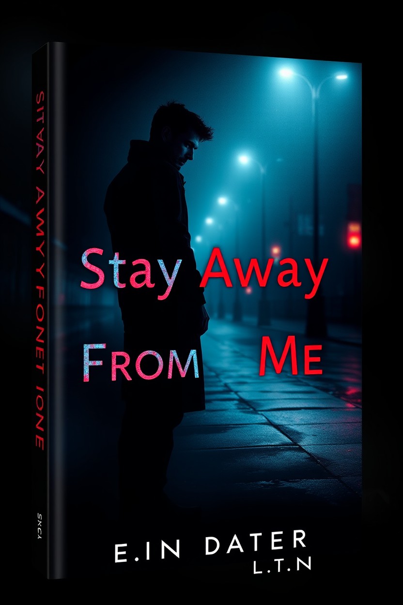 A tense book cover design featuring a lone figure standing on a dark street, with the words 'Stay Away From Me' artistically integrated into the shadows