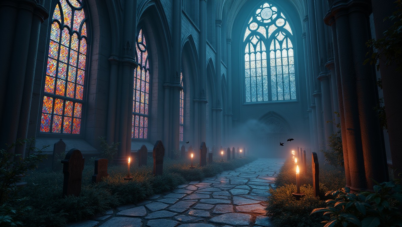 A hyper-realistic 3D render featuring a dark and atmospheric gothic theme