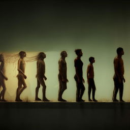 A painting depicting the evolution of an individual from the past, to the present, and potentially the future