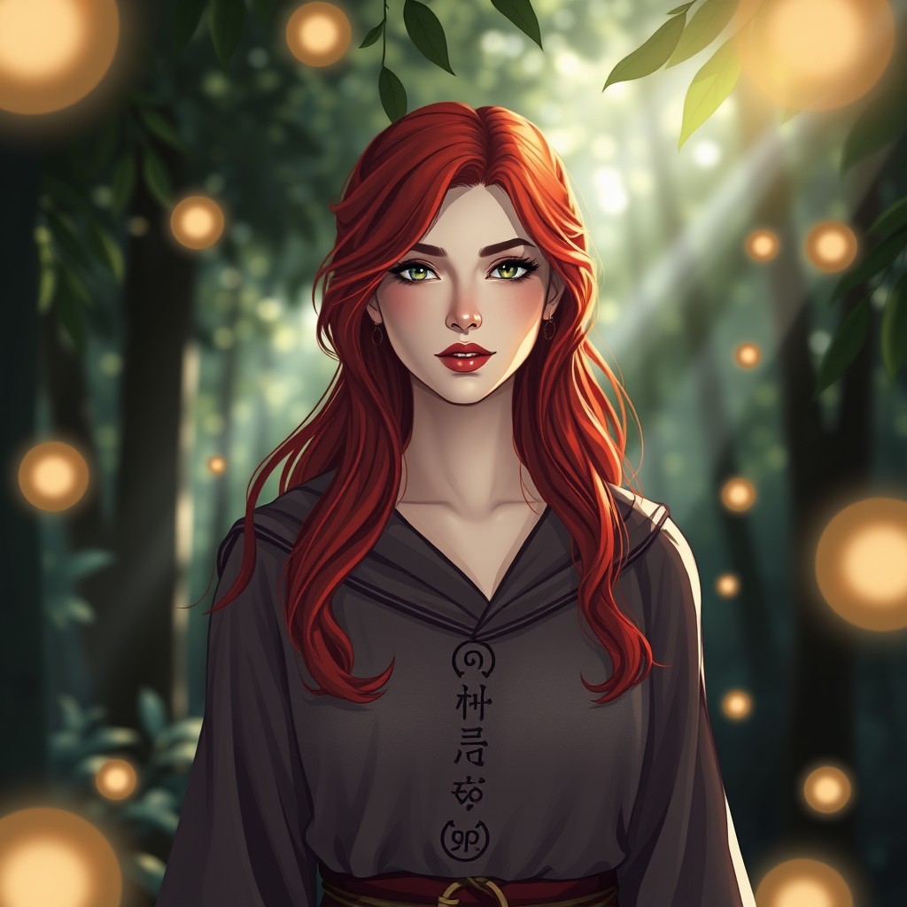 A simple yet captivating portrait of a female human mage with striking red hair