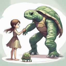 Fantasy creature with the body of a turtle and the head of a young girl, creating a unique monster.