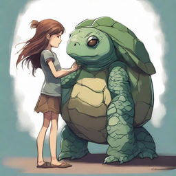 Fantasy creature with the body of a turtle and the head of a young girl, creating a unique monster.