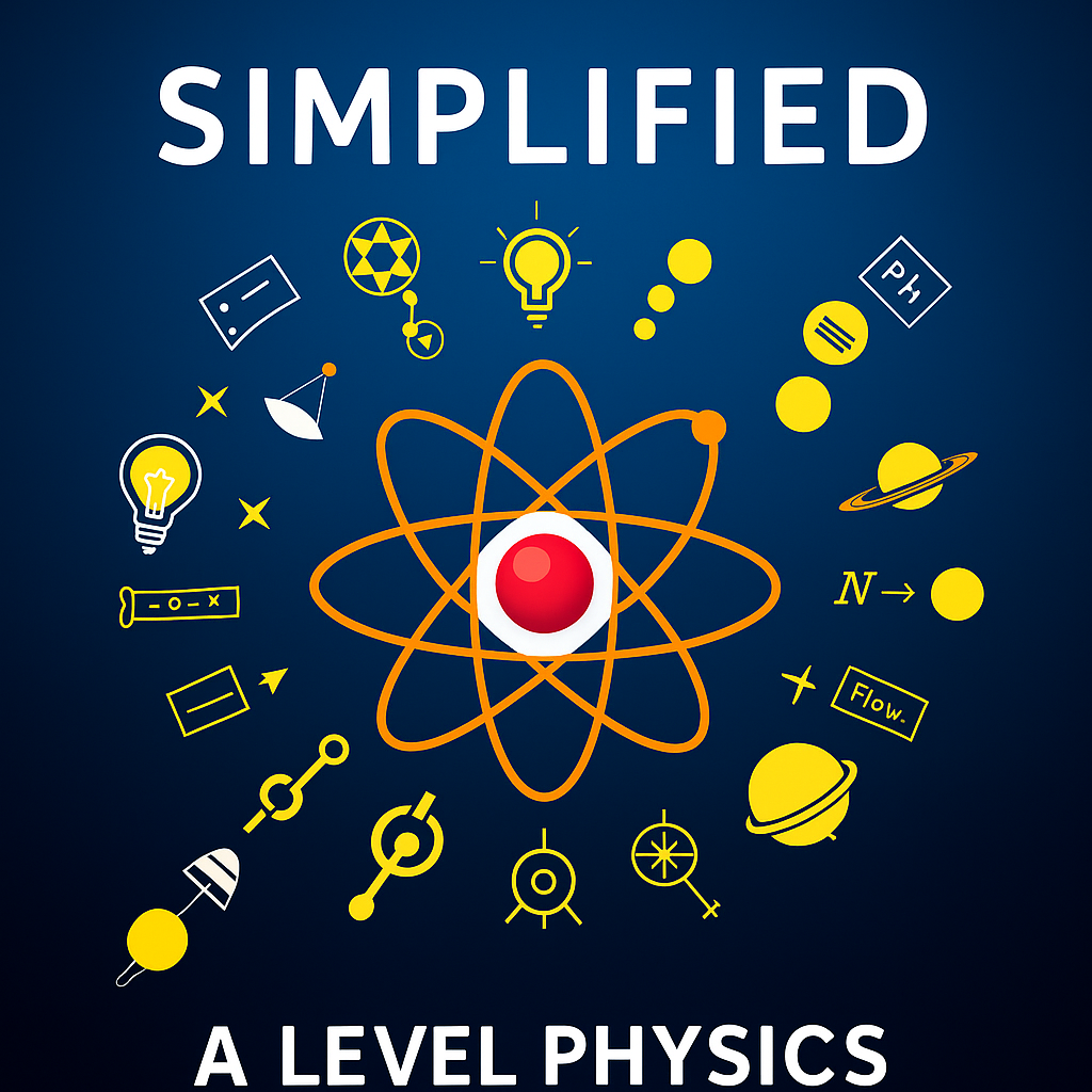 A visually engaging and educational book cover for a physics textbook titled "Physics Simplified"