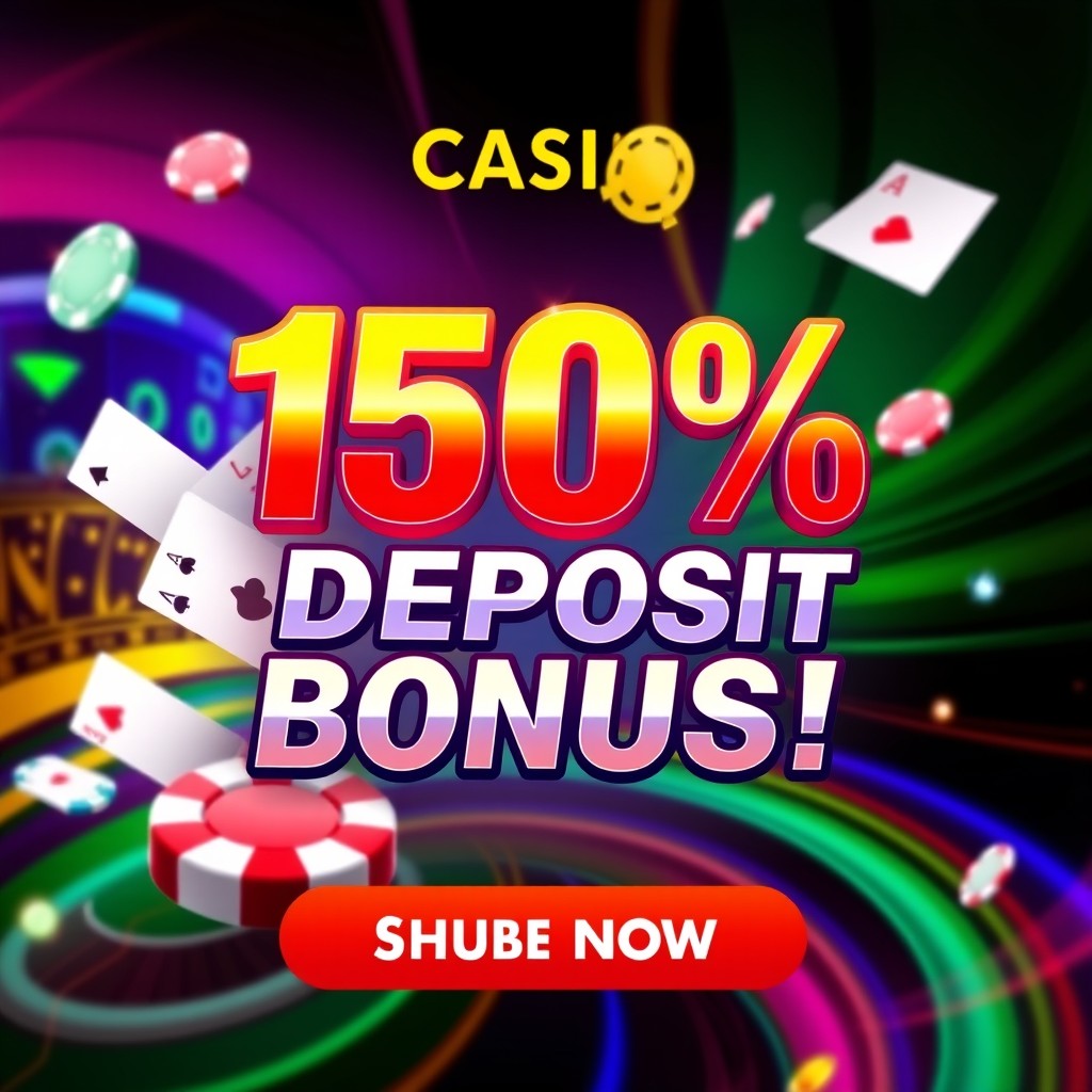 A visually appealing promotional banner showcasing a 150% deposit bonus for an online casino