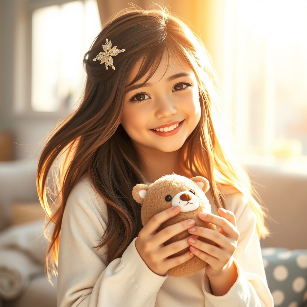 A charming portrait of a young woman, 18 years old, displaying a sweet and playful personality