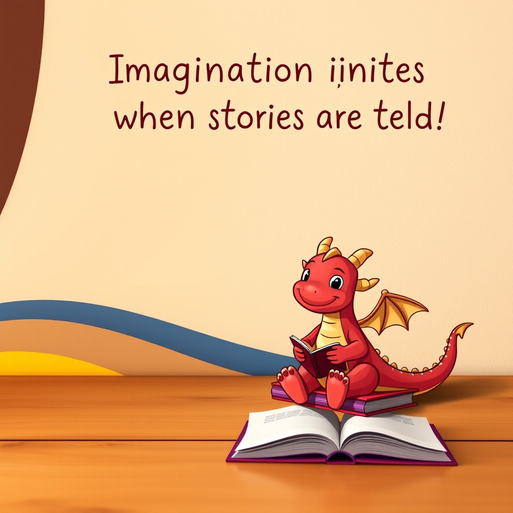 A whimsical scene for storytime, featuring a colorful gradient line made from a mix of brown, yellow, dark purple, dark blue, light grey, blue, dark red, and light purple