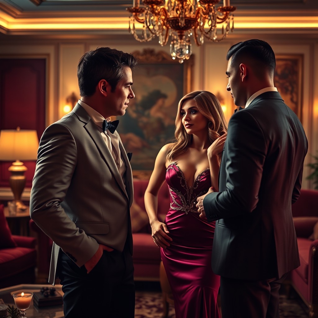 A dramatic and visually striking image depicting a cuckold fantasy scenario