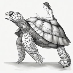 Create a creature with the body of a turtle and the head of a woman, blending both aspects harmoniously.