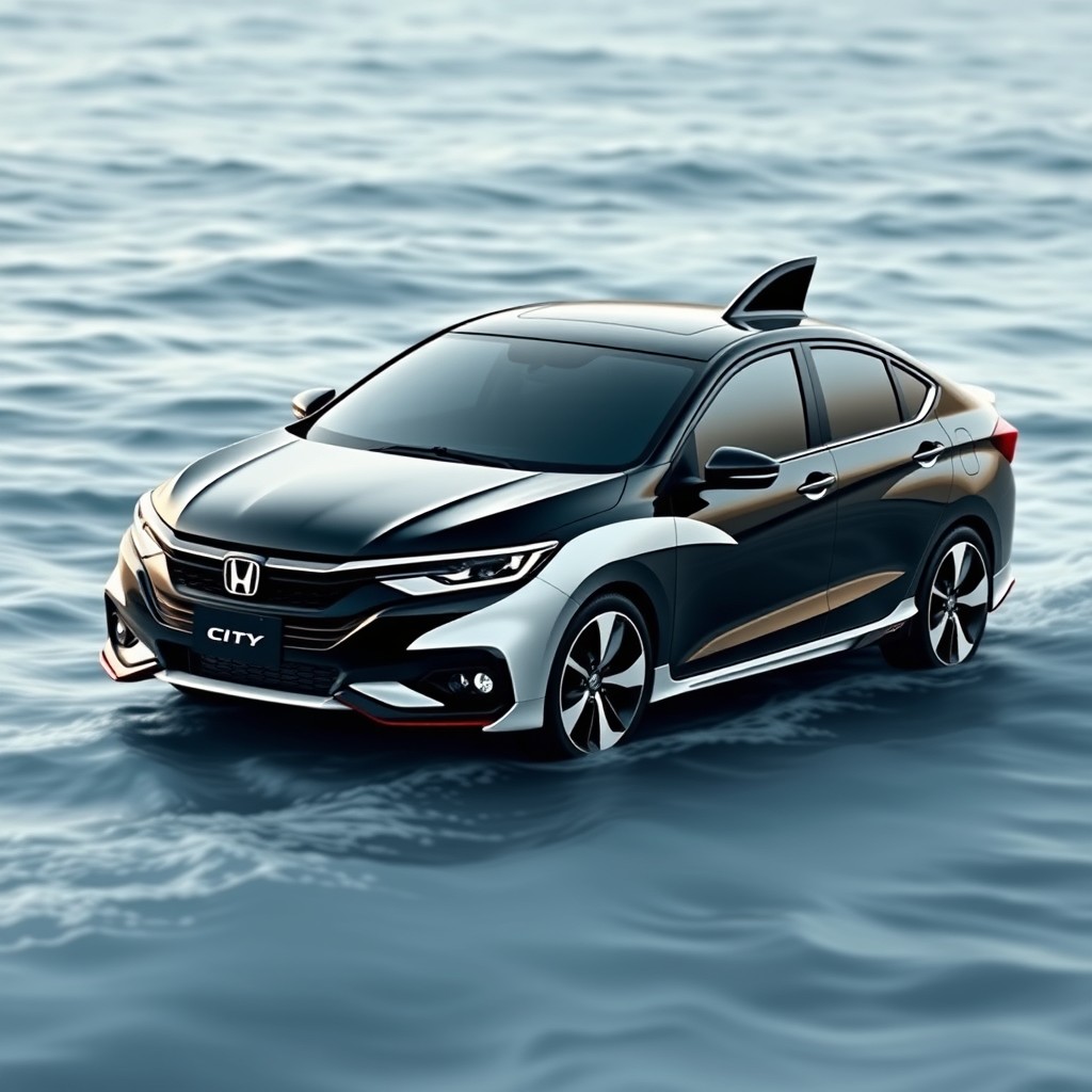 A striking and innovative design of a Honda City Generation 4 car inspired by orca whales