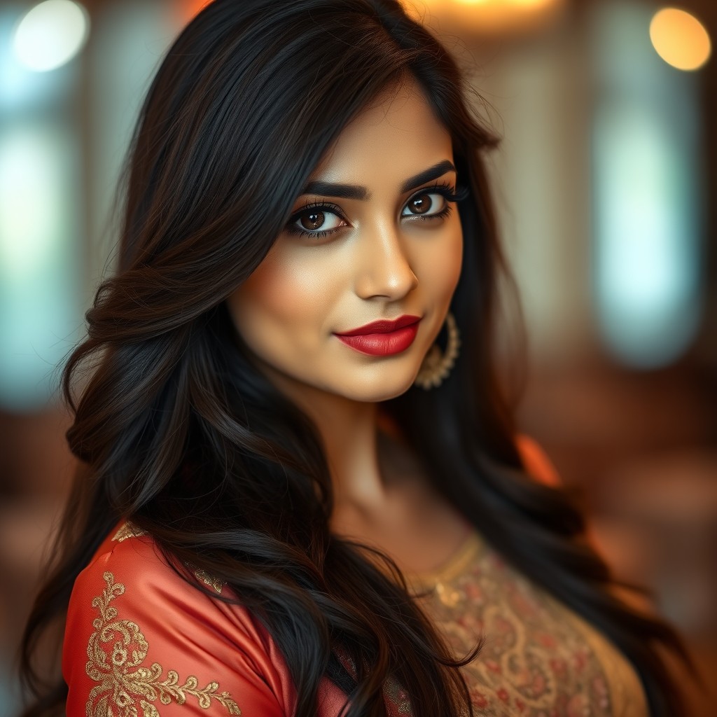 A beautiful, confident woman named Rizwana Kauser, captured in a high-definition portrait