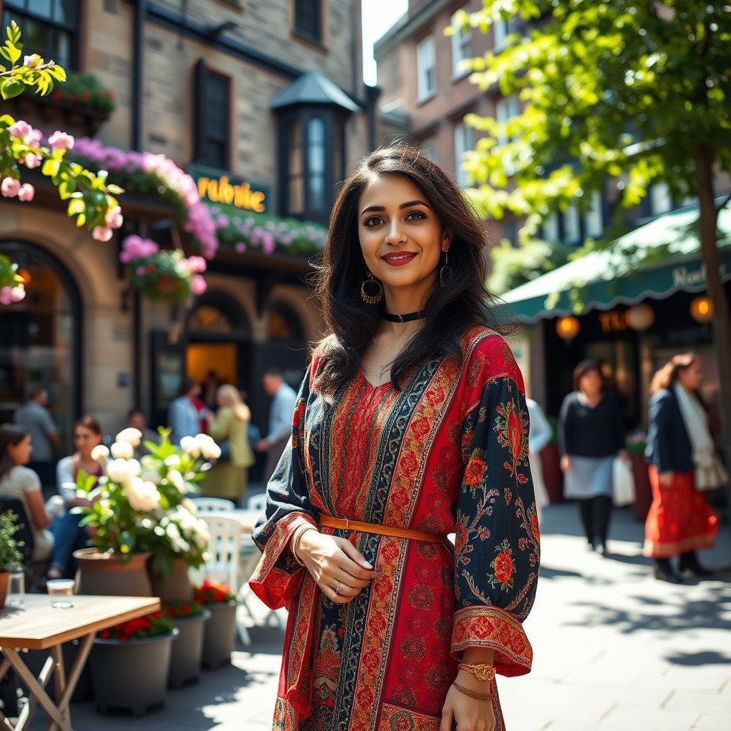 A vibrant street scene in Huddersfield, showcasing the essence of European city life