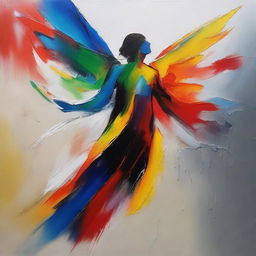 Abstract painting depicting the sublime beauty of a human in flight