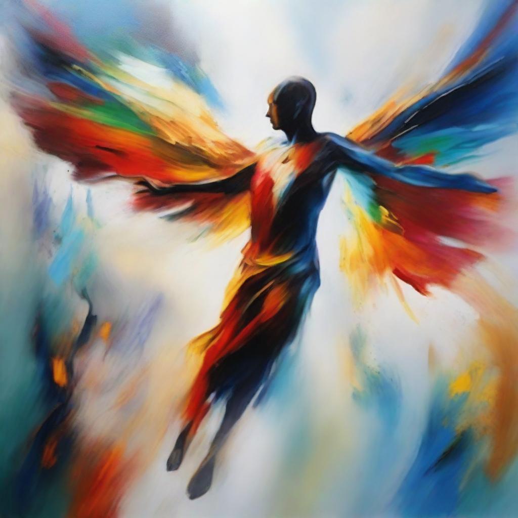 Abstract painting depicting the sublime beauty of a human in flight