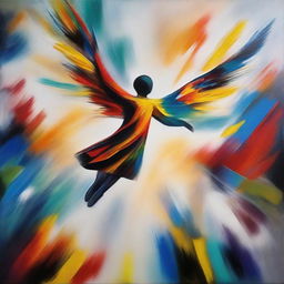 Abstract painting depicting the sublime beauty of a human in flight