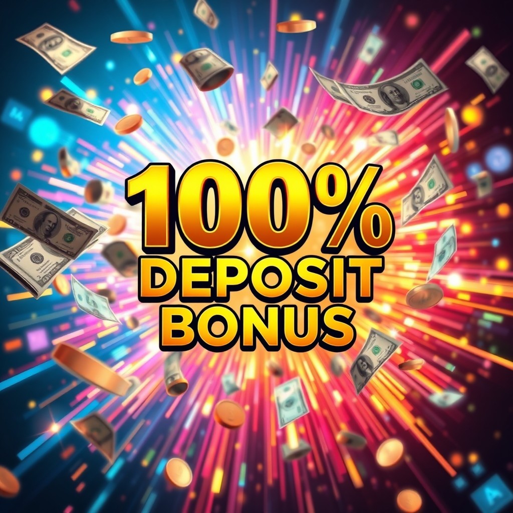 An artistic composition showcasing a visually striking '100% Deposit Bonus' theme