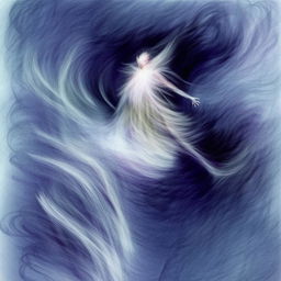 Abstract painting illustrating the ethereal beauty of a person in flight