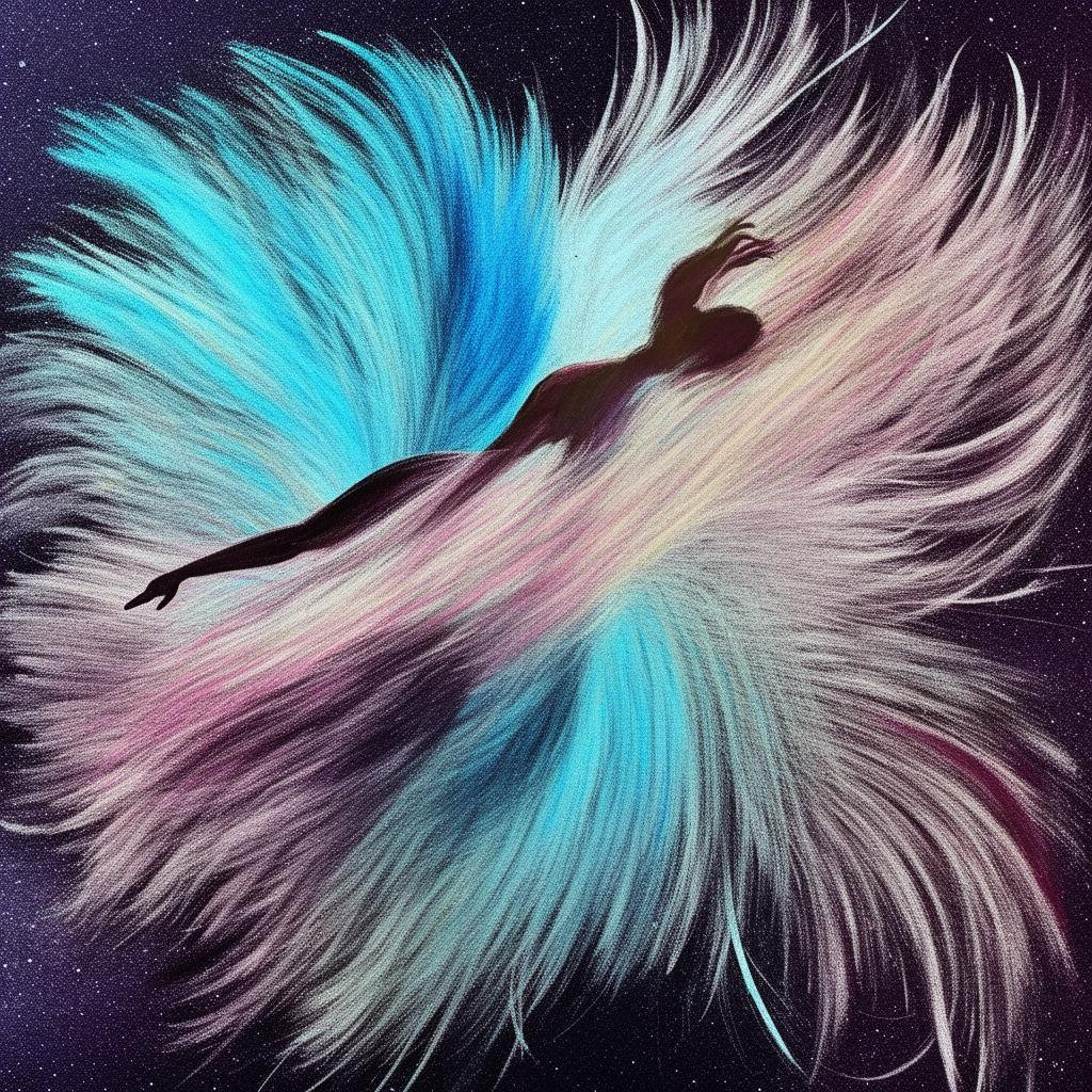 Abstract painting representing the mesmerizing beauty of a person flying