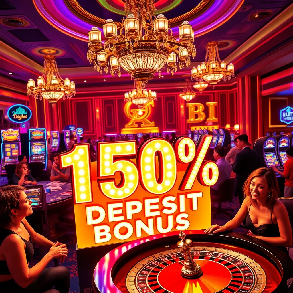 A glamorous casino scene showcasing a high-energy atmosphere, filled with vibrant colors and lively characters
