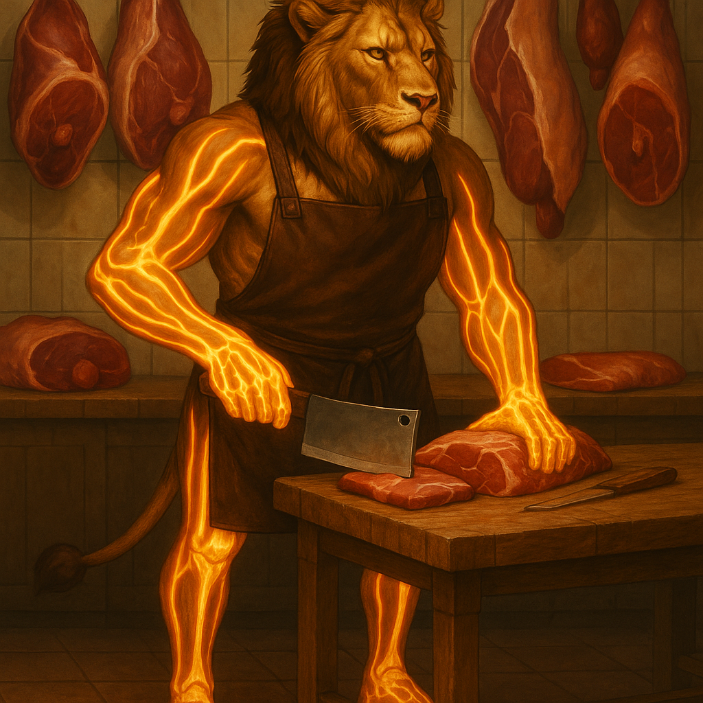 Erstelle mich beim Metzger betrieb am Arbeiten mit Fleisch Ich stehe verwende alle bilder MIT legs