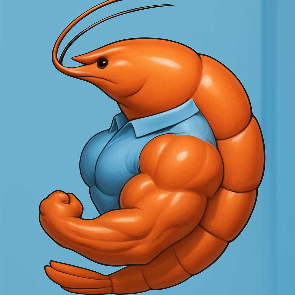 Erstelle einen riesen  schrimp blue collar wie im photo  🍤🍤 der mit High testosteron und Hgh aufgepumpt ist smooth  wie ein big dig nur der shrimp kein körper blue collar wie im image