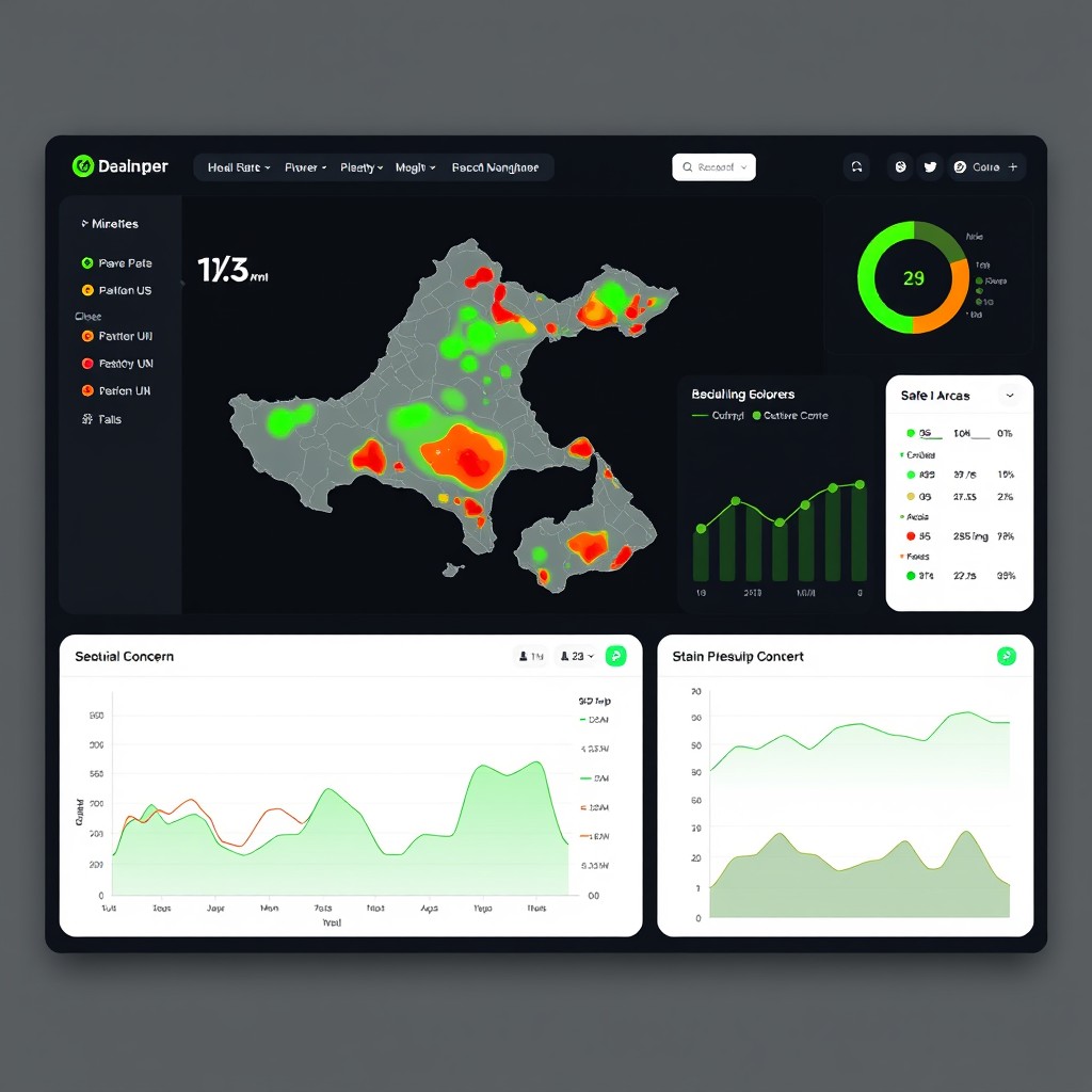 A high-fidelity desktop dashboard UI designed for Bali environmental monitoring in dark mode