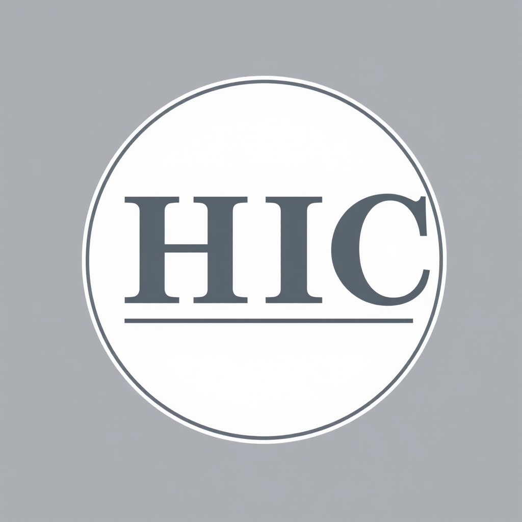 A logo design featuring the letters 'HIC' displayed in Times New Roman font, characterized by its serif elegance