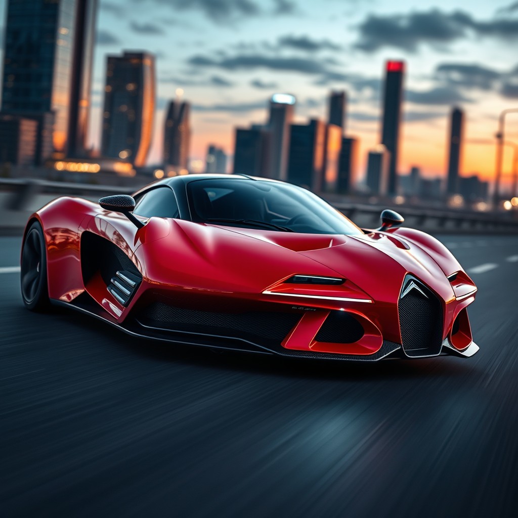 A stunning Citroen supercar, featuring a sleek and aerodynamic design with sharp lines and an aggressive stance