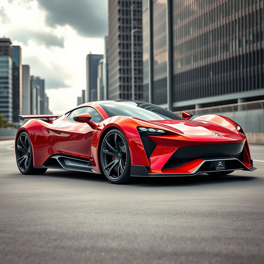 A sleek and modern Citroen supercar, showcasing its aerodynamic body design with sharp lines and sporty contours