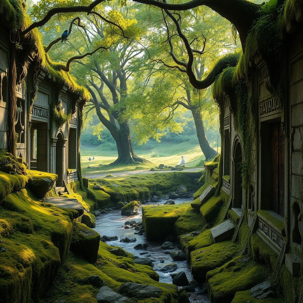 A captivating view of ancient stone ruins nestled in a lush, green landscape