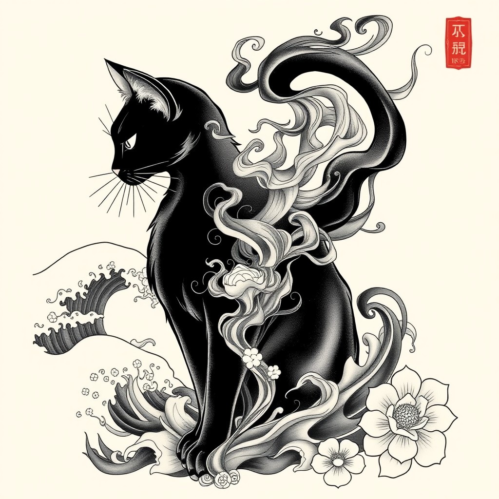 A fusion tattoo design combining elements of Sailor tradition and Japanese Irezumi