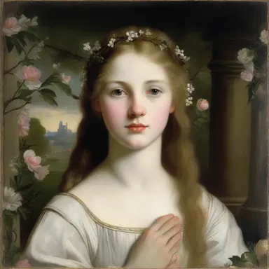 The painting beautifully captures the virtue of innocence by depicting a young woman symbolizing chastity.