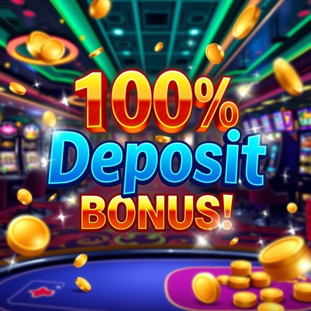An eye-catching digital artwork promoting a 100% deposit bonus for an online casino