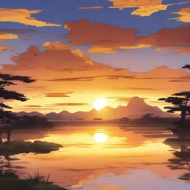 The artist used ocher paints to create a beautiful sunset scene in the anime.