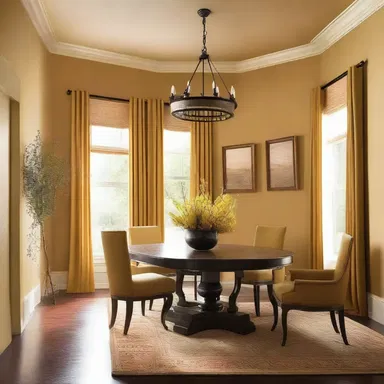 The designer chose an ocher color palette for the walls to give the room a warm and earthy feel.