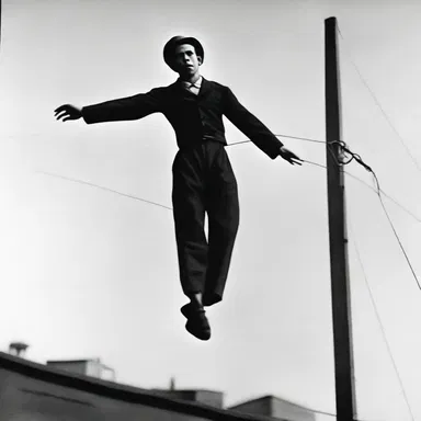 The tightrope walker moved gracefully on the thin wire, his every step suspended in terror as he performed his death-defying act.