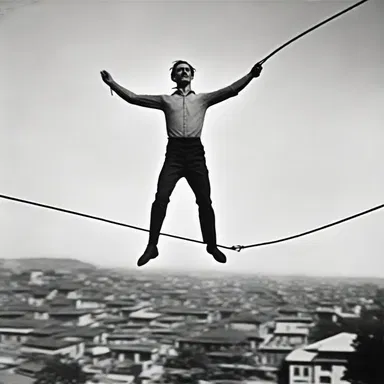 The tightrope walker moved gracefully on the thin wire, his every step suspended in terror as he performed his death-defying act.