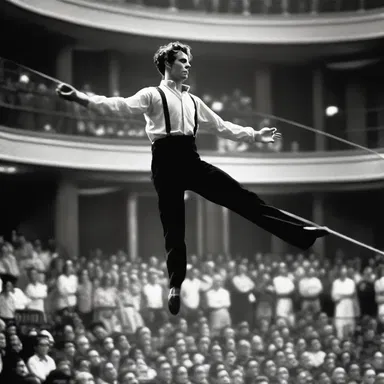 As the camera panned across the auditorium, the tightrope walker held the audience in suspense with his awe-inspiring acrobatics, becoming the highlight of the film.
