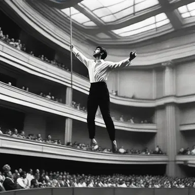As the camera panned across the auditorium, the tightrope walker held the audience in suspense with his awe-inspiring acrobatics, becoming the highlight of the film.