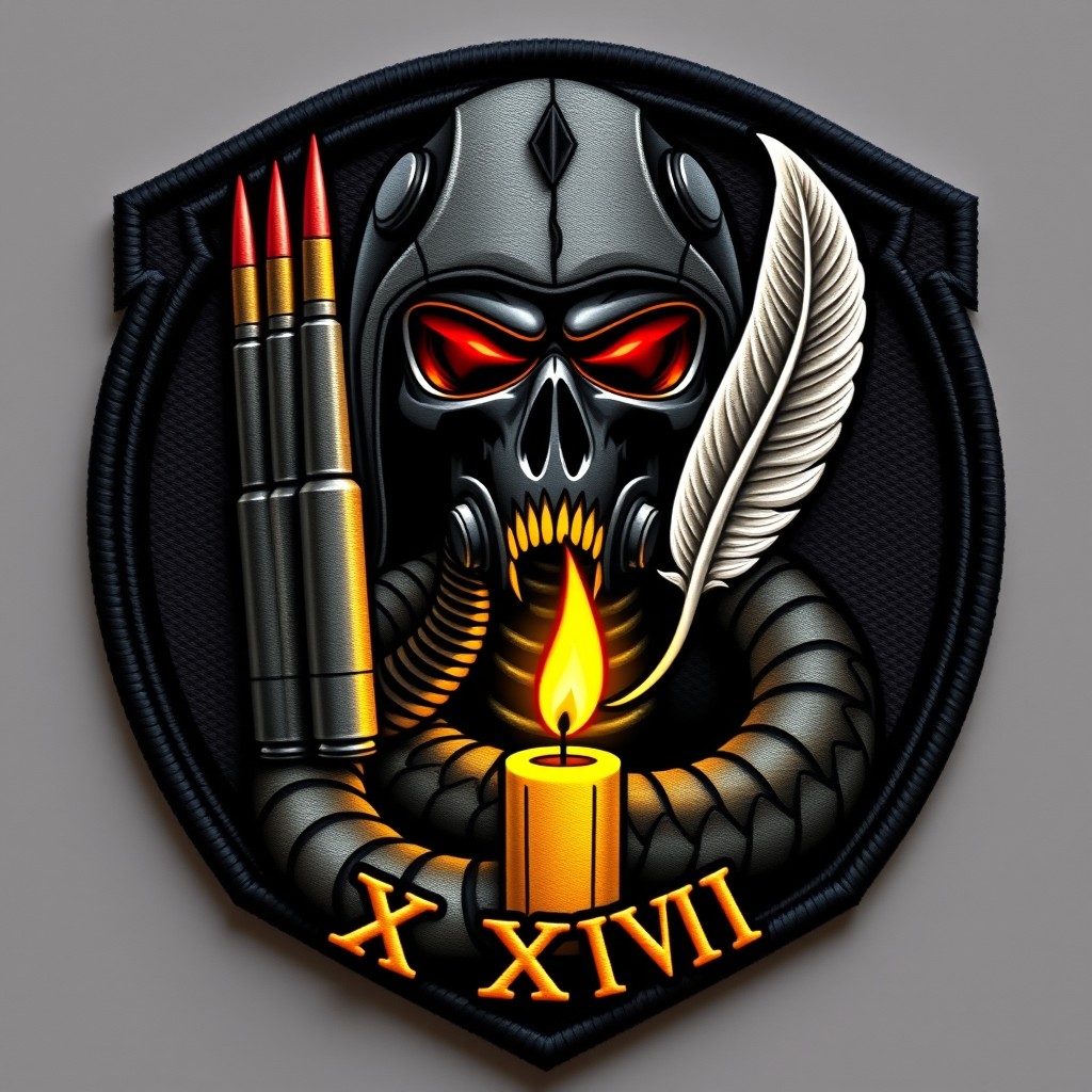 A vector morale patch emblem featuring a tactical Grim Reaper, set inside a dark shield framed by a coiled cobra snake with glowing red-gold eyes