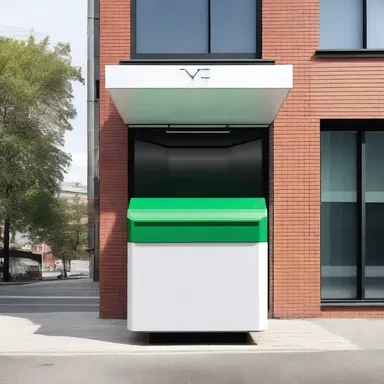 The sleek and modern dustcart design seamlessly blends with the minimalist aesthetic of the building's facade.
