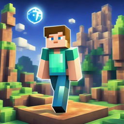 Alex, not Steve, as a legendary character in the Minecraft universe, garbed in enchanted diamond gear, gracefully posed against a setting of pixelated landscapes and a sparkling, cube-shaped moon.