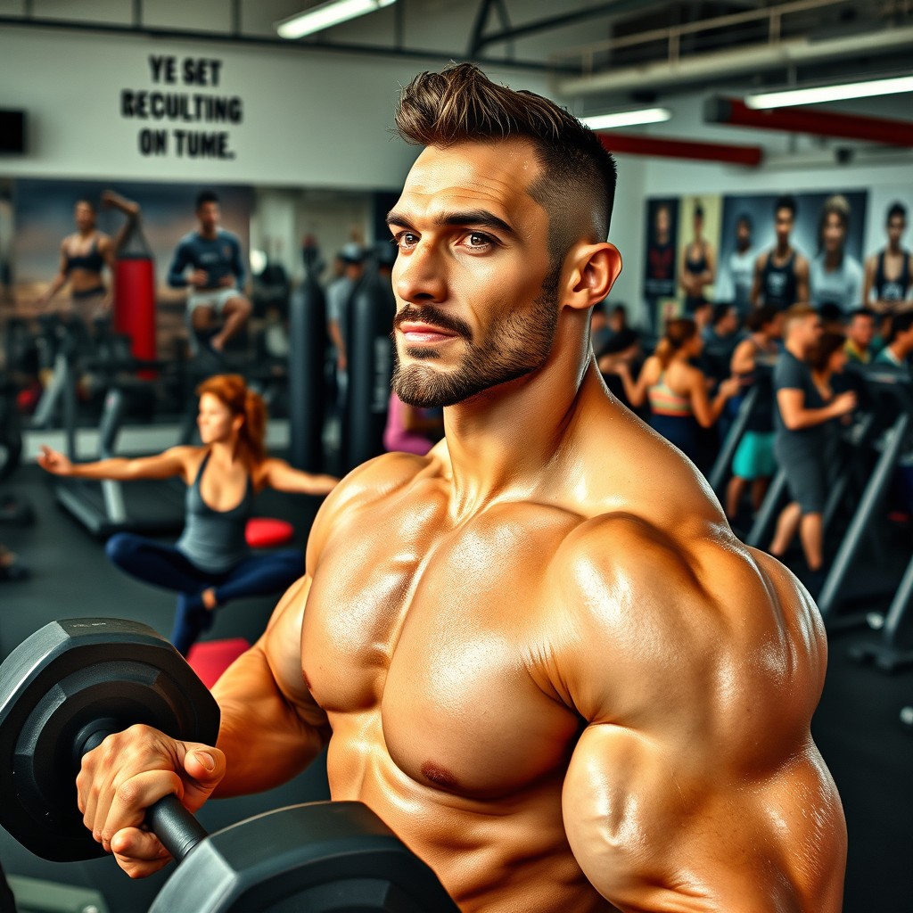 A vibrant and energetic gym scene filled with diverse people working out