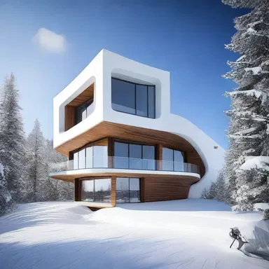 The modern ski lodge incorporated a unique skibob-inspired structure into its design, where each room was shaped like a giant skibob.