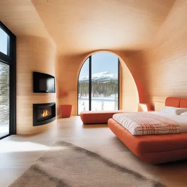 The modern ski lodge incorporated a unique skibob-inspired structure into its design, where each room was shaped like a giant skibob.