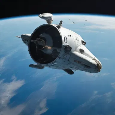 In the movie, the spaceship undocks from the space station to begin its mission.