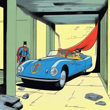 As the superhero prepared to leave, he pressed a button to undock his flying car from its secret underground lair.
