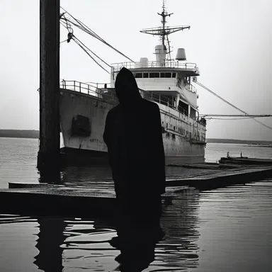 As the ship began to undock from the abandoned dock, they noticed a strange dark figure lurking in the shadows.