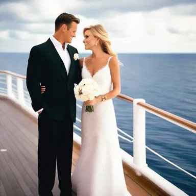 As the couple embarked on their romantic getaway, they stood on the deck of the cruise ship, watching it undock from the port.